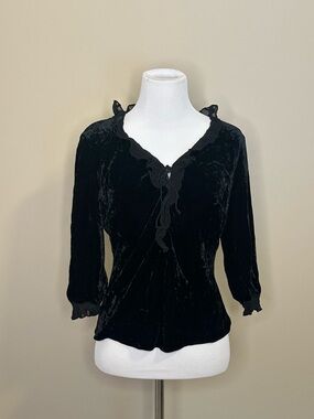 ECI New York Black Velvet Ruffle-Trim Top
